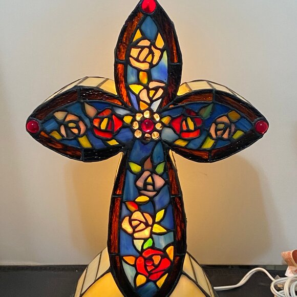 Tiffany Style Stained Glass Cross Vintage NEW - Picture 1 of 9